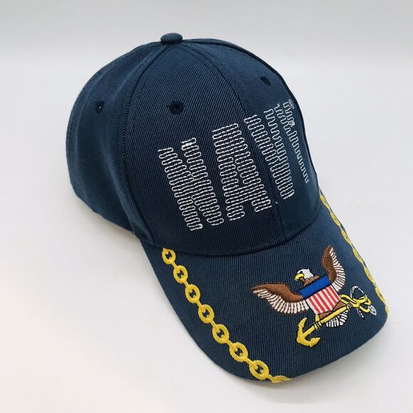 U.S. NAVY Military Embroidered Spellout Navy Crested Curved Bill Strapback Cap - Picture 2 of 9